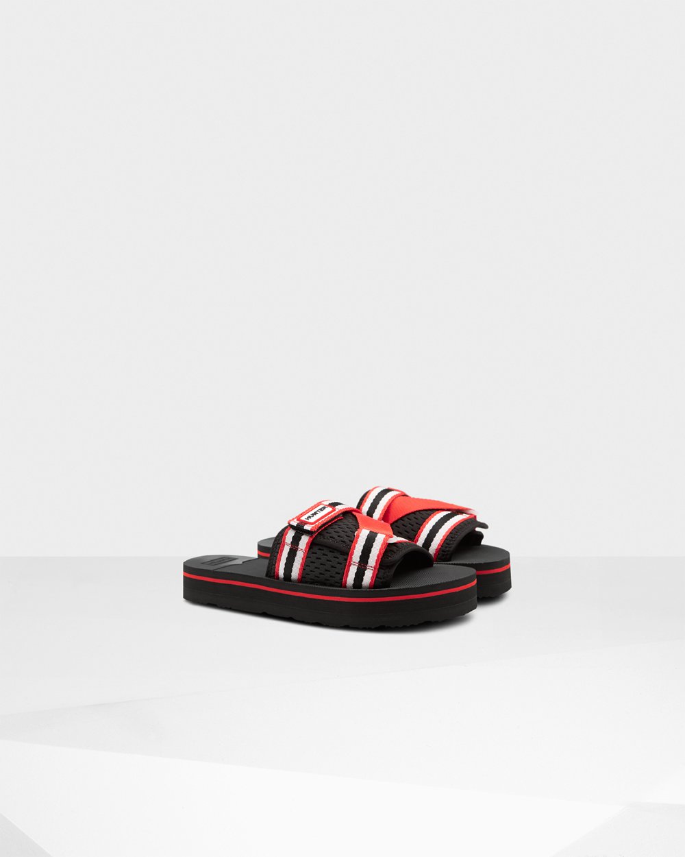 Chinelos Hunter Feminina Pretas/Branco/Vermelhas - Original Flatform Beach - 54SXPBQJY